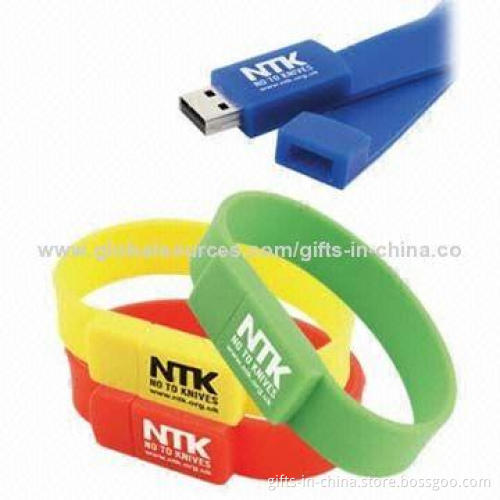 Silicone Bracelet USB Flash Drives, Customized Colors and Logos, Promotional Gifts